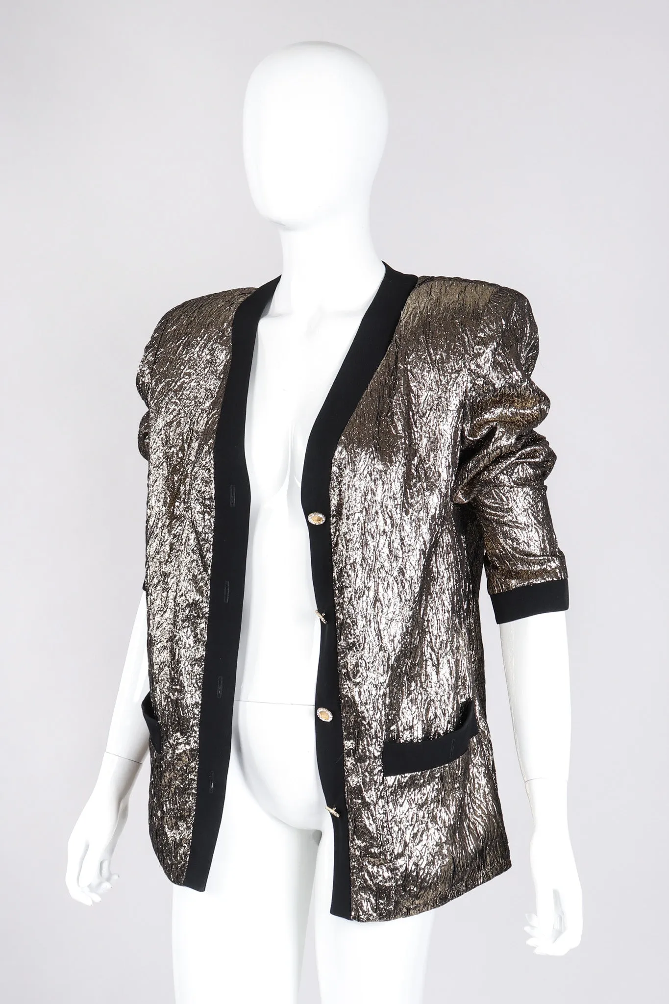 Metallic Lamé Collarless Jacket
