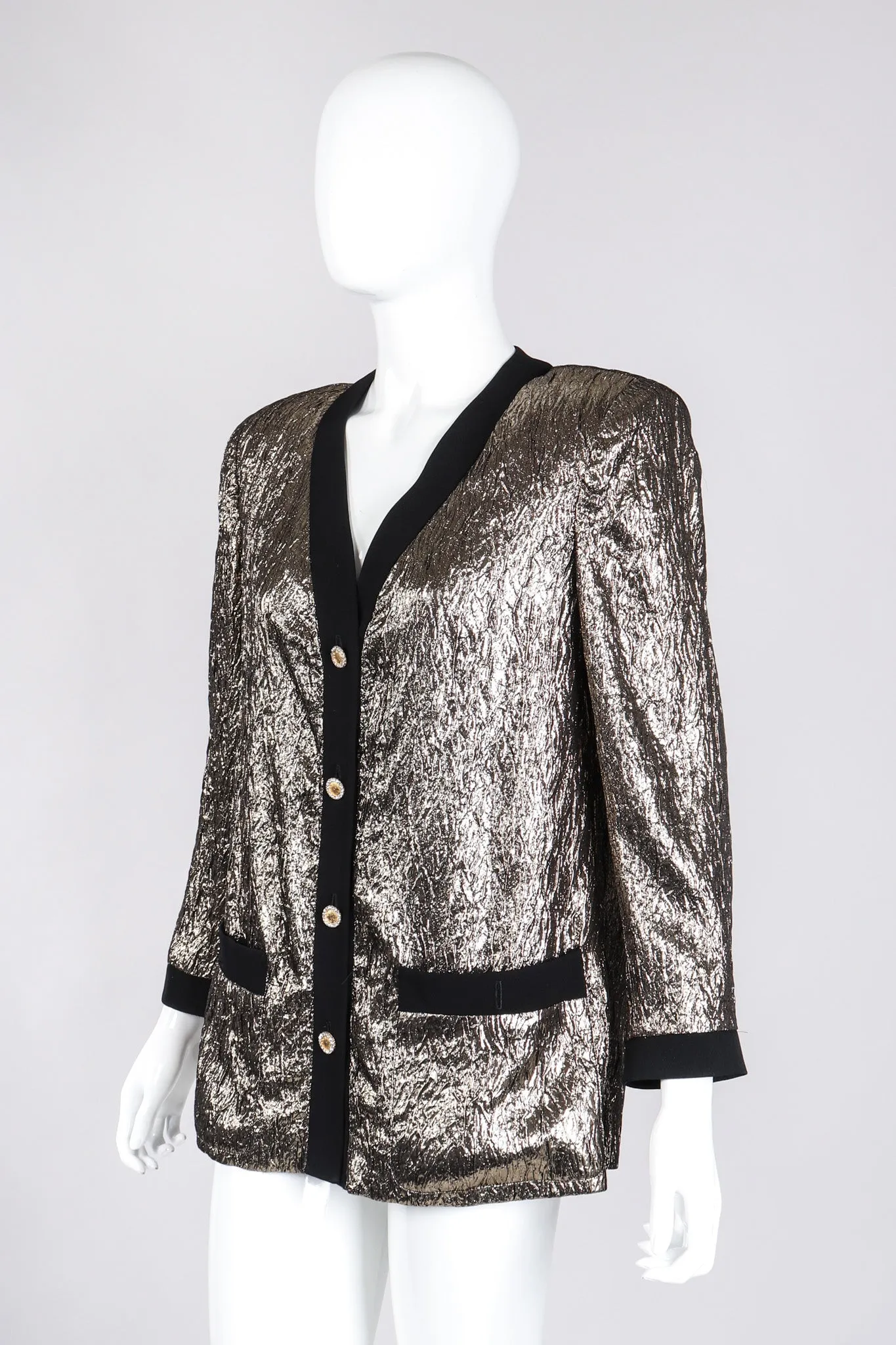 Metallic Lamé Collarless Jacket