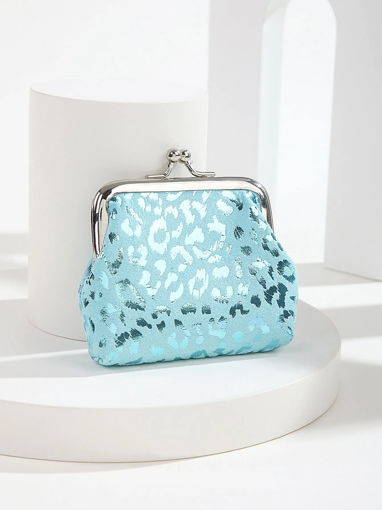 Metallic Leopard Pattern Coin Case - Blue