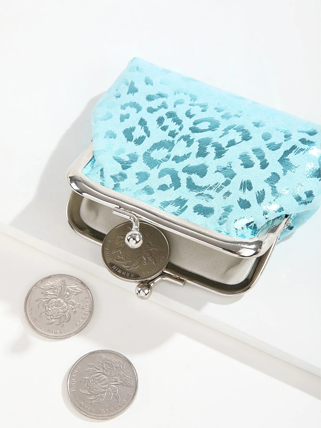 Metallic Leopard Pattern Coin Case - Blue