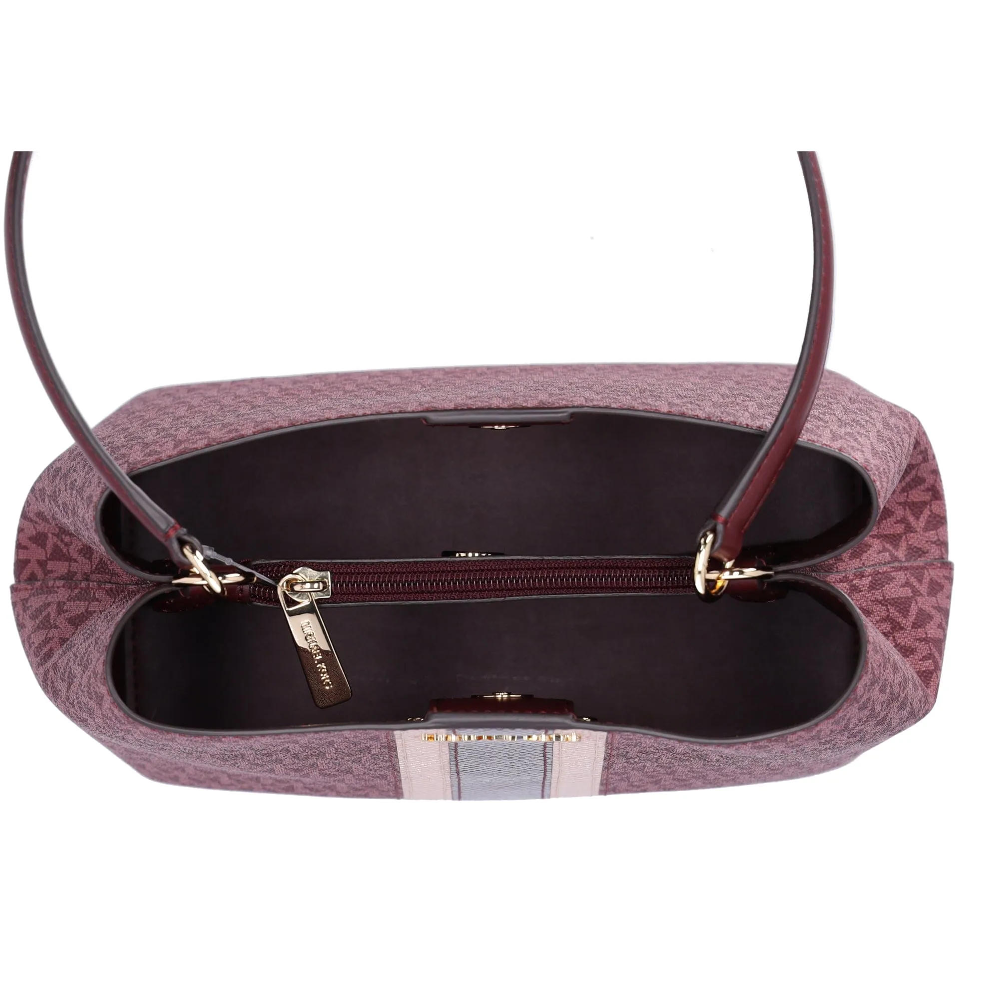 Michael Kors Pratt Medium MK Logo Bucket Shoulder Bag Oxblood Multi Metallic