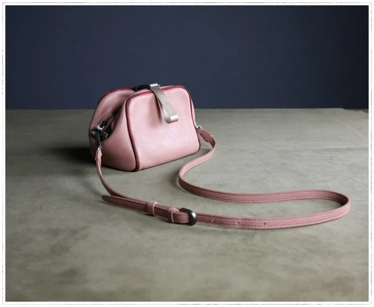 Mini Womens Leather Shoulder Bag Cube Double Zip Leather Crossbody Bag for Ladies
