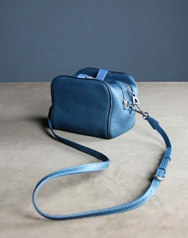 Mini Womens Leather Shoulder Bag Cube Double Zip Leather Crossbody Bag for Ladies