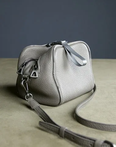 Mini Womens Leather Shoulder Bag Cube Double Zip Leather Crossbody Bag for Ladies