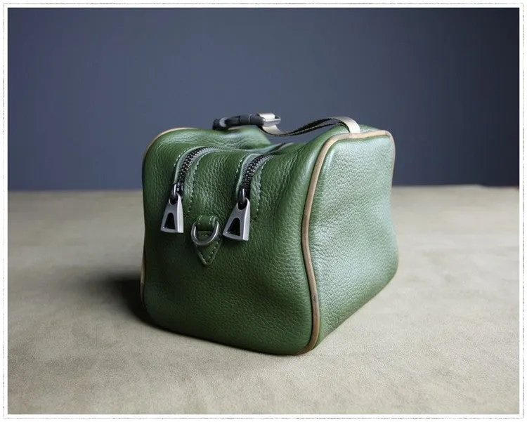 Mini Womens Leather Shoulder Bag Cube Double Zip Leather Crossbody Bag for Ladies