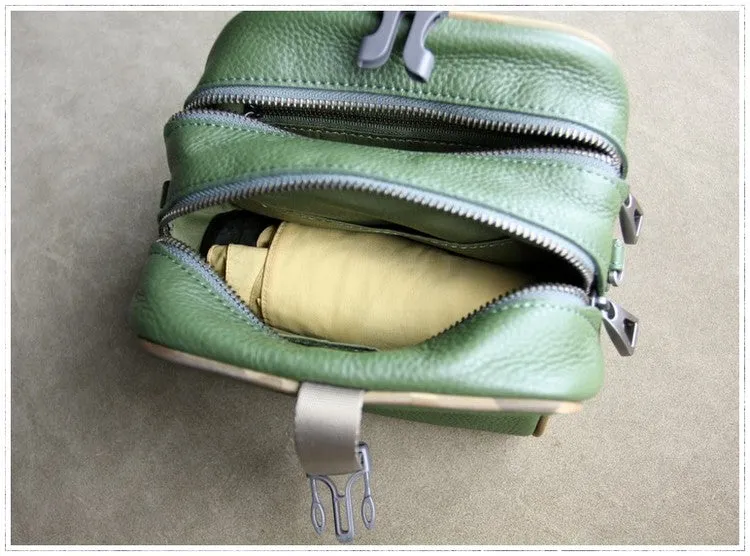 Mini Womens Leather Shoulder Bag Cube Double Zip Leather Crossbody Bag for Ladies