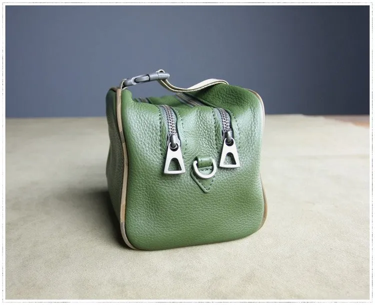 Mini Womens Leather Shoulder Bag Cube Double Zip Leather Crossbody Bag for Ladies