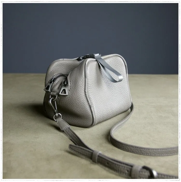Mini Womens Leather Shoulder Bag Cube Double Zip Leather Crossbody Bag for Ladies