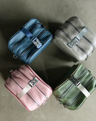 Mini Womens Leather Shoulder Bag Cube Double Zip Leather Crossbody Bag for Ladies