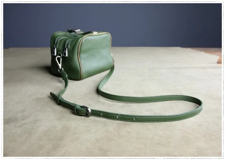 Mini Womens Leather Shoulder Bag Cube Double Zip Leather Crossbody Bag for Ladies