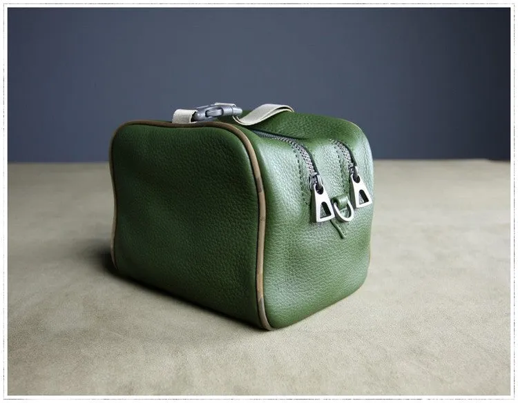 Mini Womens Leather Shoulder Bag Cube Double Zip Leather Crossbody Bag for Ladies