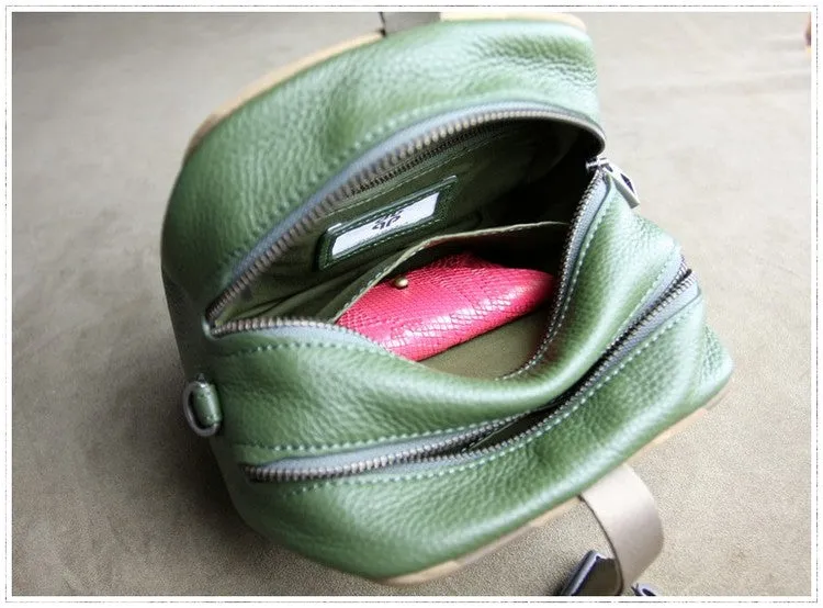 Mini Womens Leather Shoulder Bag Cube Double Zip Leather Crossbody Bag for Ladies