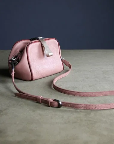 Mini Womens Leather Shoulder Bag Cube Double Zip Leather Crossbody Bag for Ladies