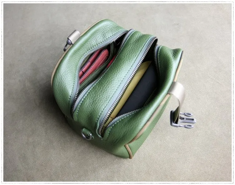 Mini Womens Leather Shoulder Bag Cube Double Zip Leather Crossbody Bag for Ladies