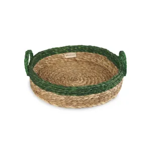 NATURAL GRASS ROUND TABLE TRAY ORGANIZER-DUAL COLOUR NATURAL AND GREEN HOME DECOR