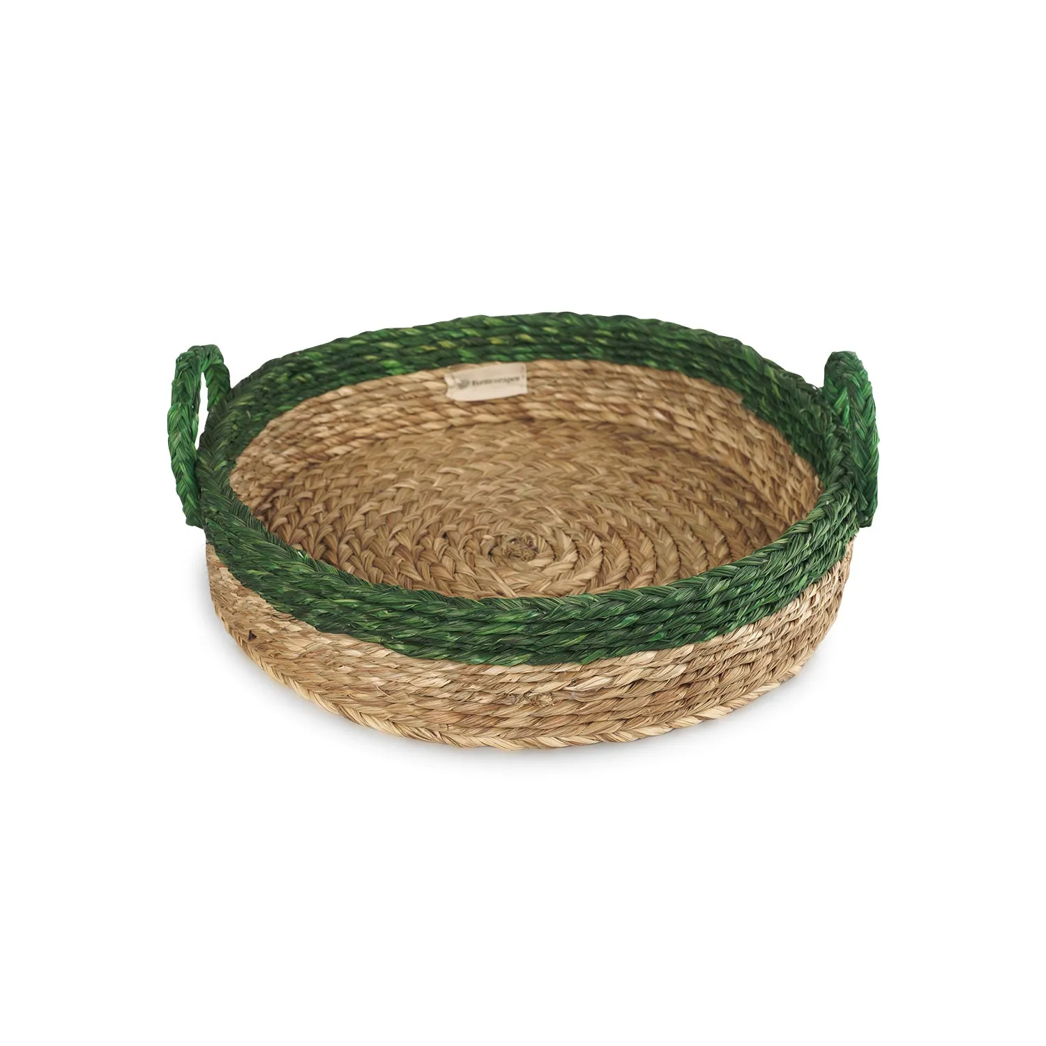 NATURAL GRASS ROUND TABLE TRAY ORGANIZER-DUAL COLOUR NATURAL AND GREEN HOME DECOR