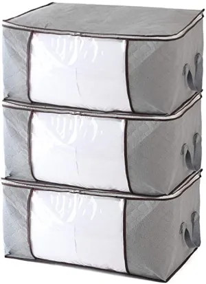 New Foldable Storage Bag, Set of 3 Large Capacity Clothes Organizers with Clear Window, Sturdy Zipper and Reinforced Handle for Comforters, Clothes, Blankets, Bedding