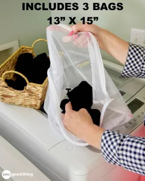 New set of 3 Multi Purpose Home Basics Mesh Wash Bags, each measures 13 inch X 15 inch! Perfect for socks, never lose a sock again!