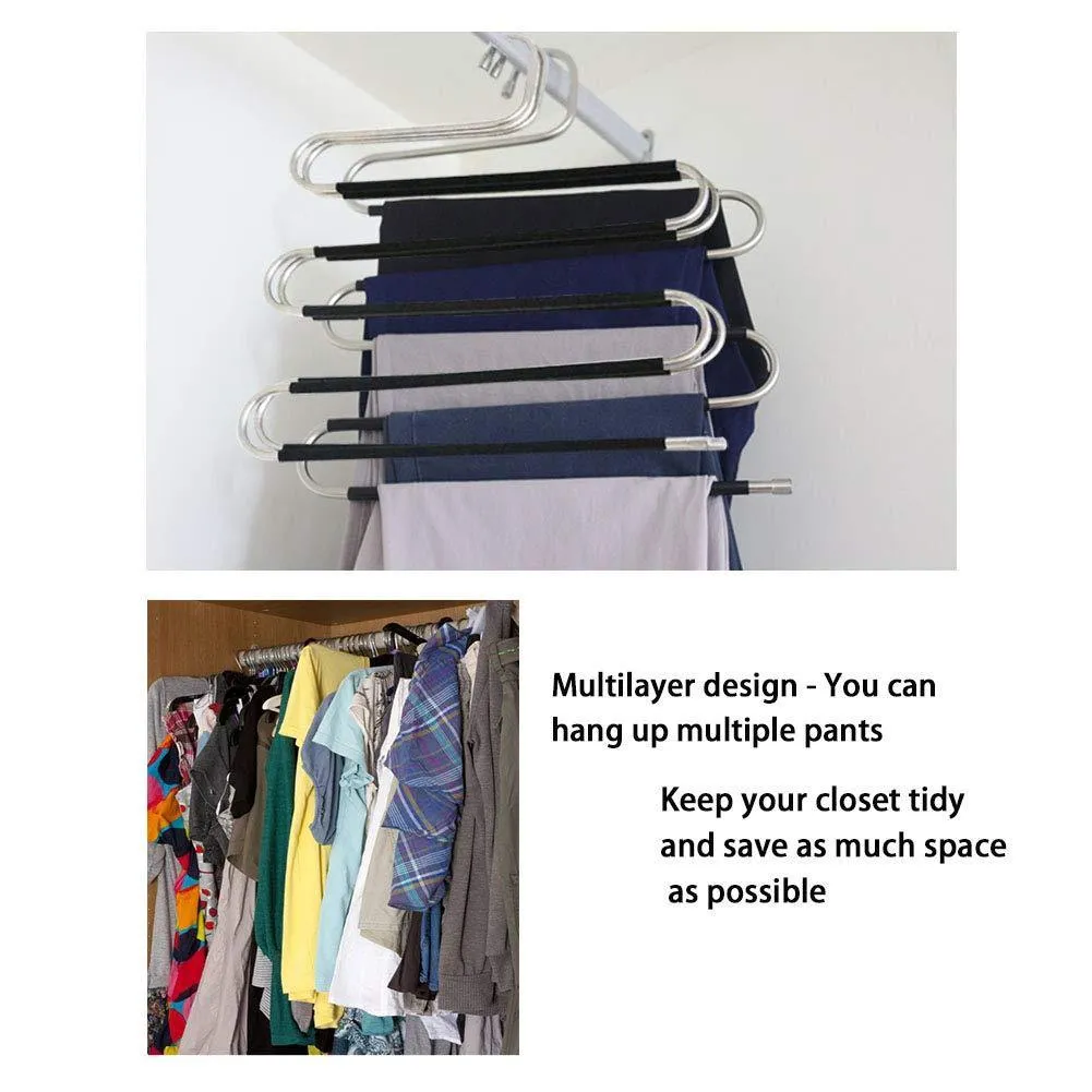 Pants Hangers - 4 Pack Scarf Hangers S-Type Clothes Pant Hangers Multi-Purpose Pants Hanger Space Saving Non-Slip Closet Organizer for Scarfs Jeans Clothes Trousers Towels
