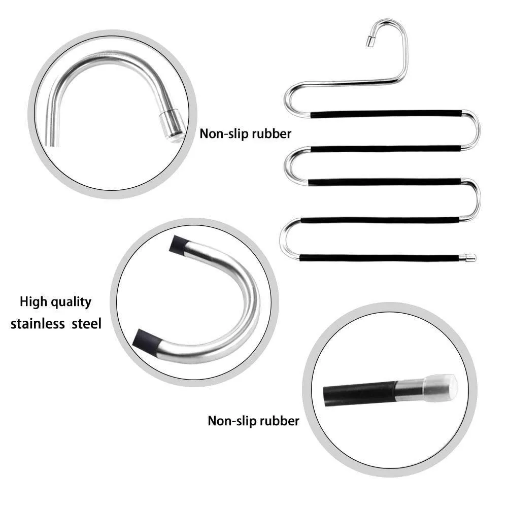 Pants Hangers - 4 Pack Scarf Hangers S-Type Clothes Pant Hangers Multi-Purpose Pants Hanger Space Saving Non-Slip Closet Organizer for Scarfs Jeans Clothes Trousers Towels