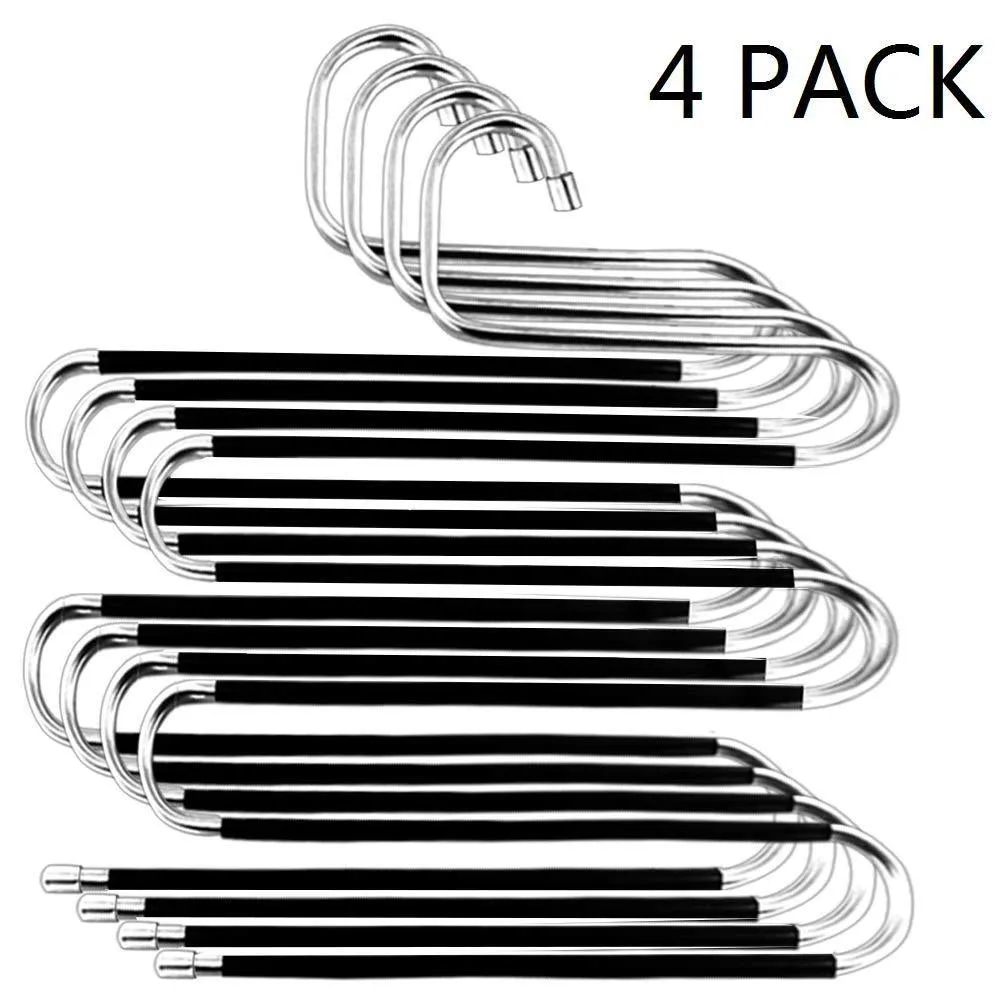 Pants Hangers - 4 Pack Scarf Hangers S-Type Clothes Pant Hangers Multi-Purpose Pants Hanger Space Saving Non-Slip Closet Organizer for Scarfs Jeans Clothes Trousers Towels