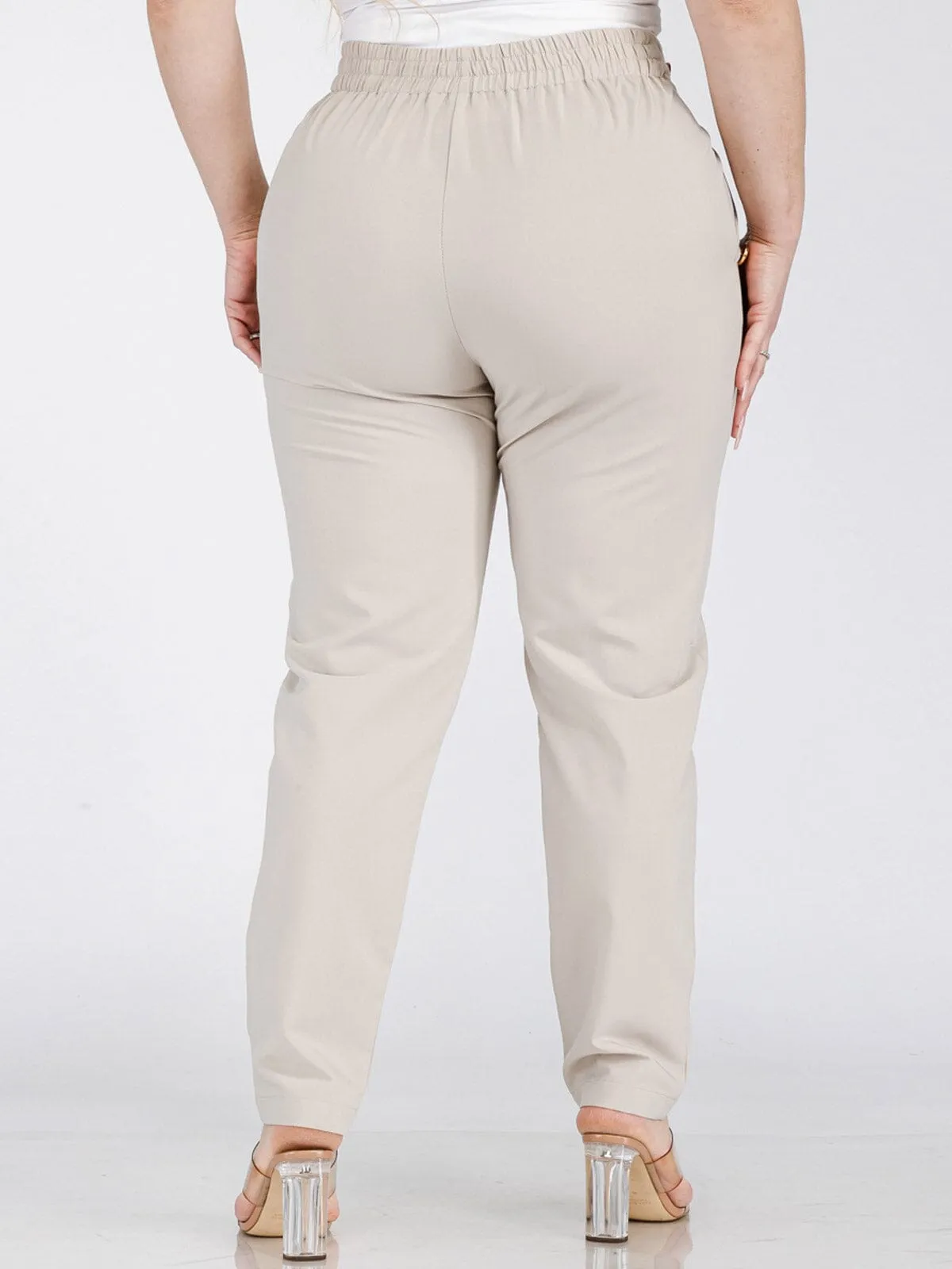 PLUS SIZE ELASTIC WAIST POCKETS BUTTONS DETAILED SKINNY PANTS