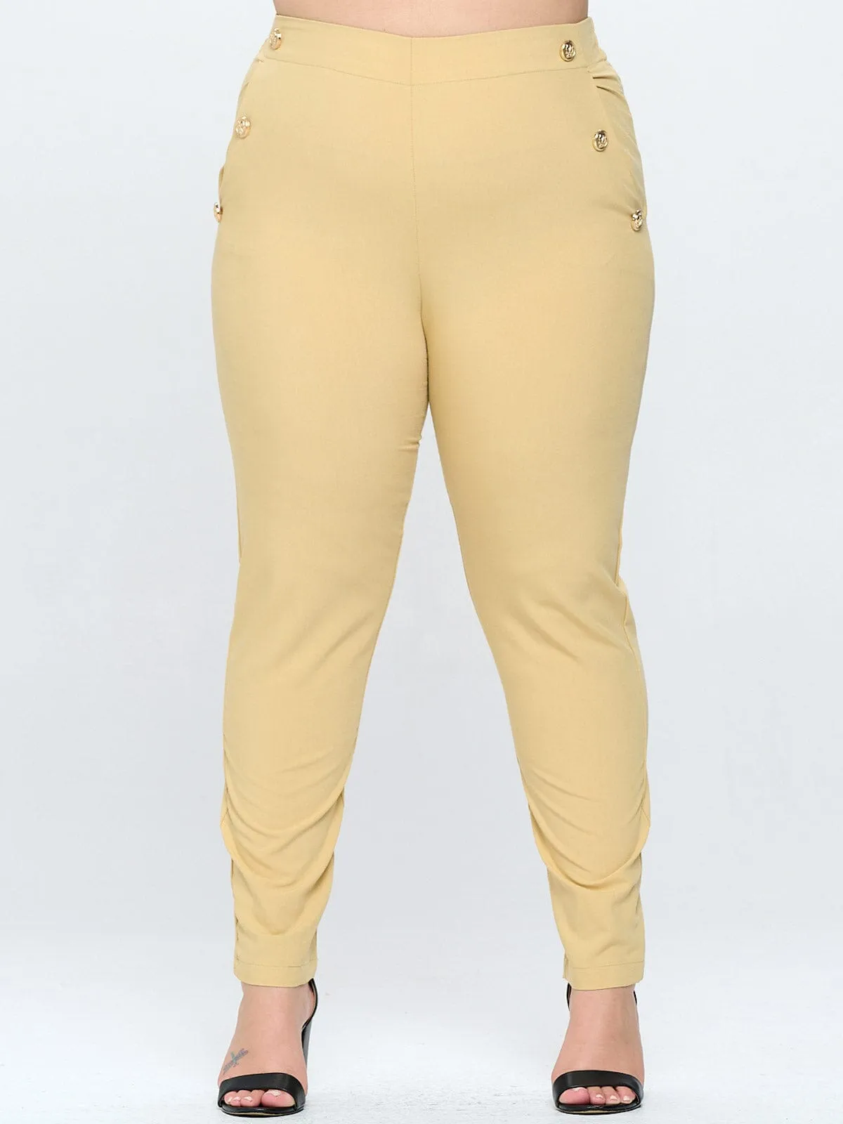 PLUS SIZE ELASTIC WAIST POCKETS BUTTONS DETAILED SKINNY PANTS