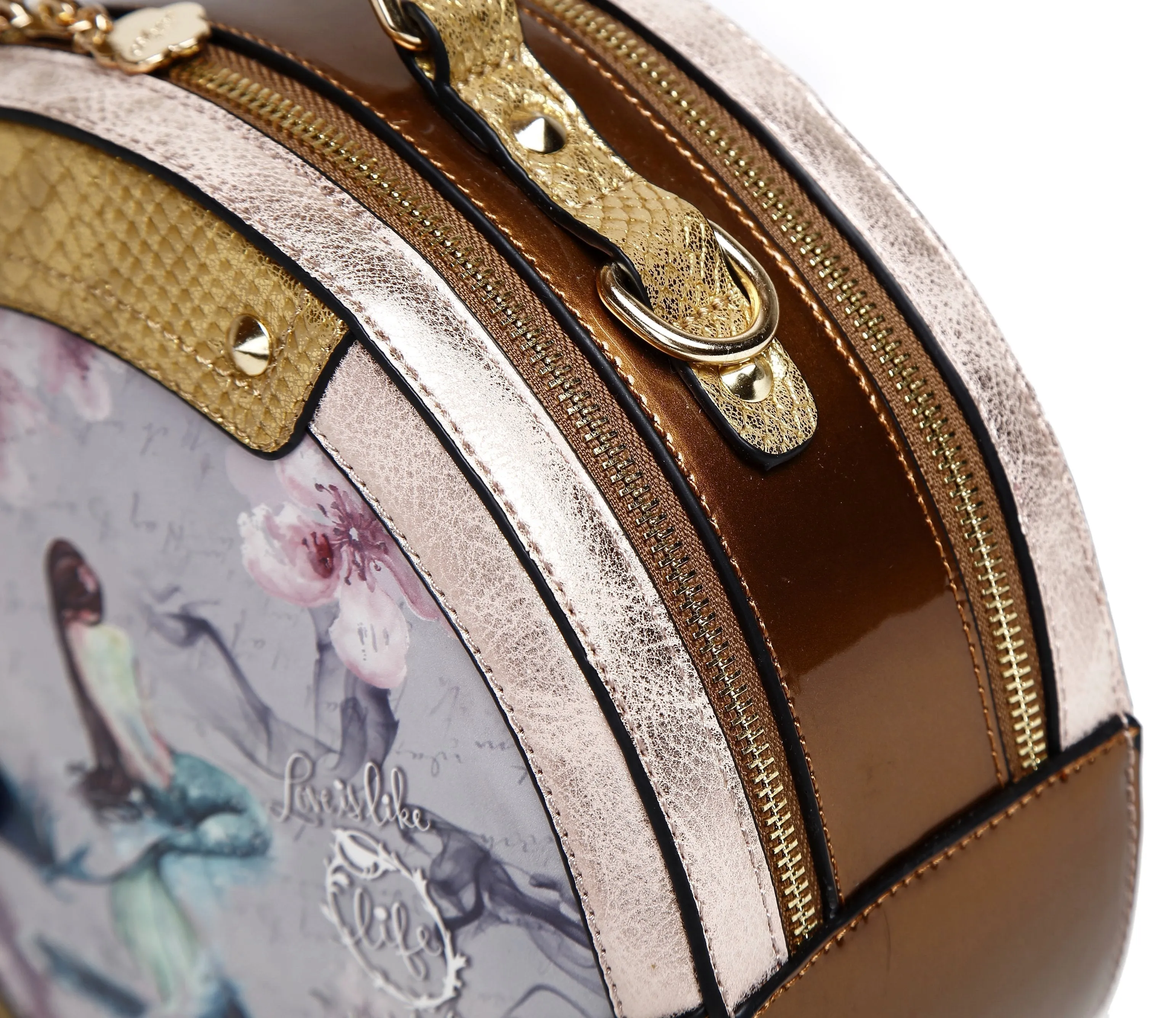 Princess Mera Vintage Sphere Double Zipper Opening Handbag [BC8102]