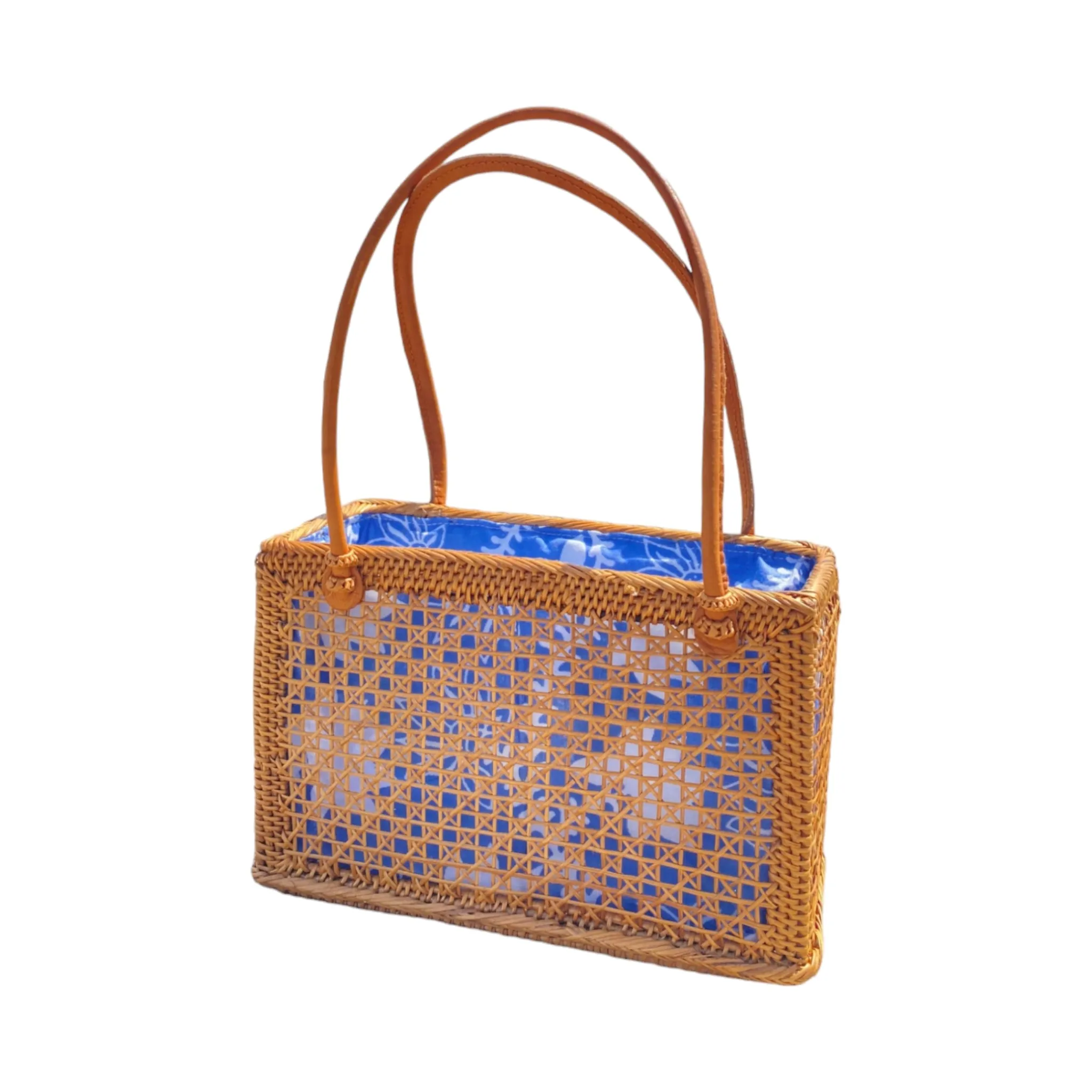 Rattan Mesh Top Handle Tote Bag