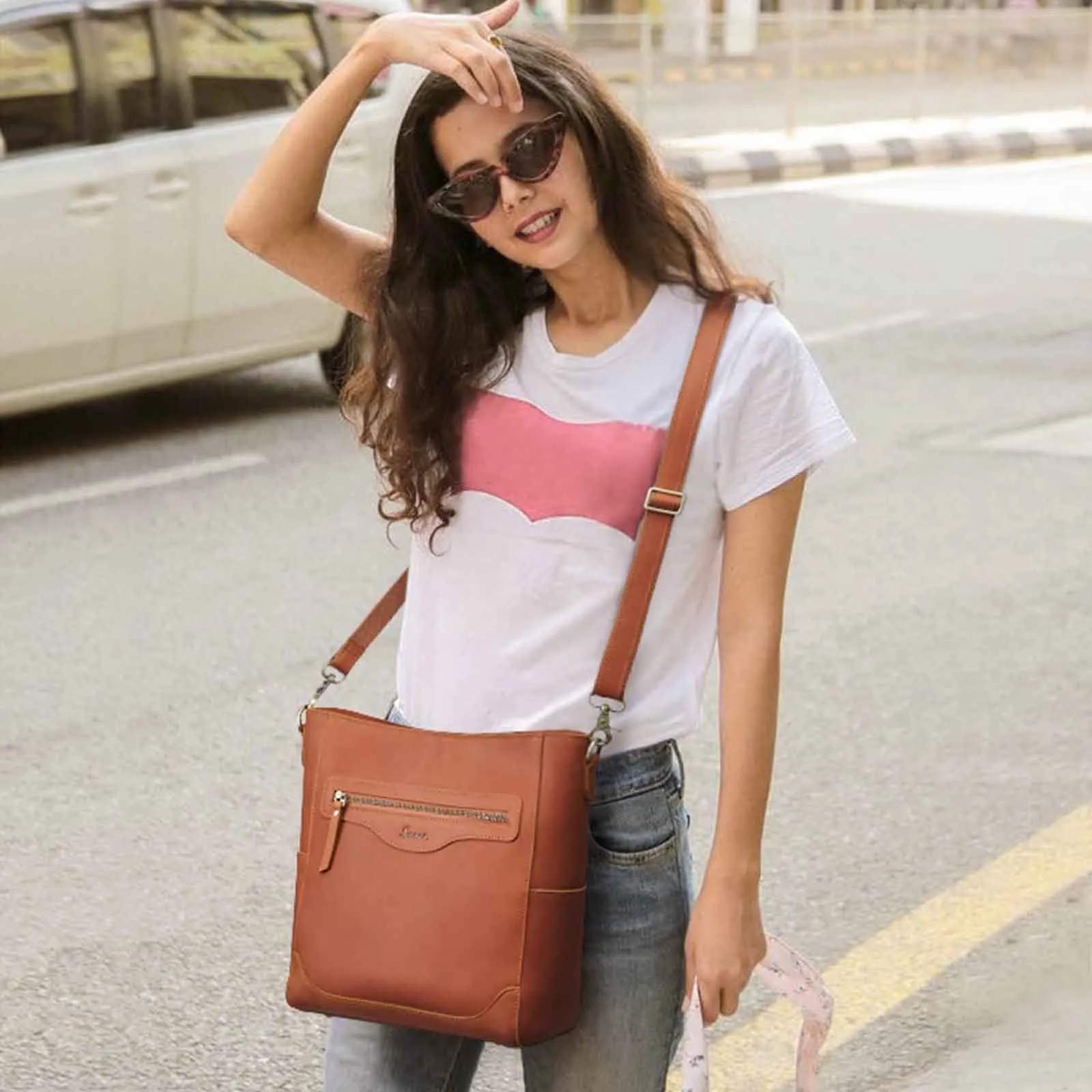 S-Zone Women Genuine Leather Bucket Bag