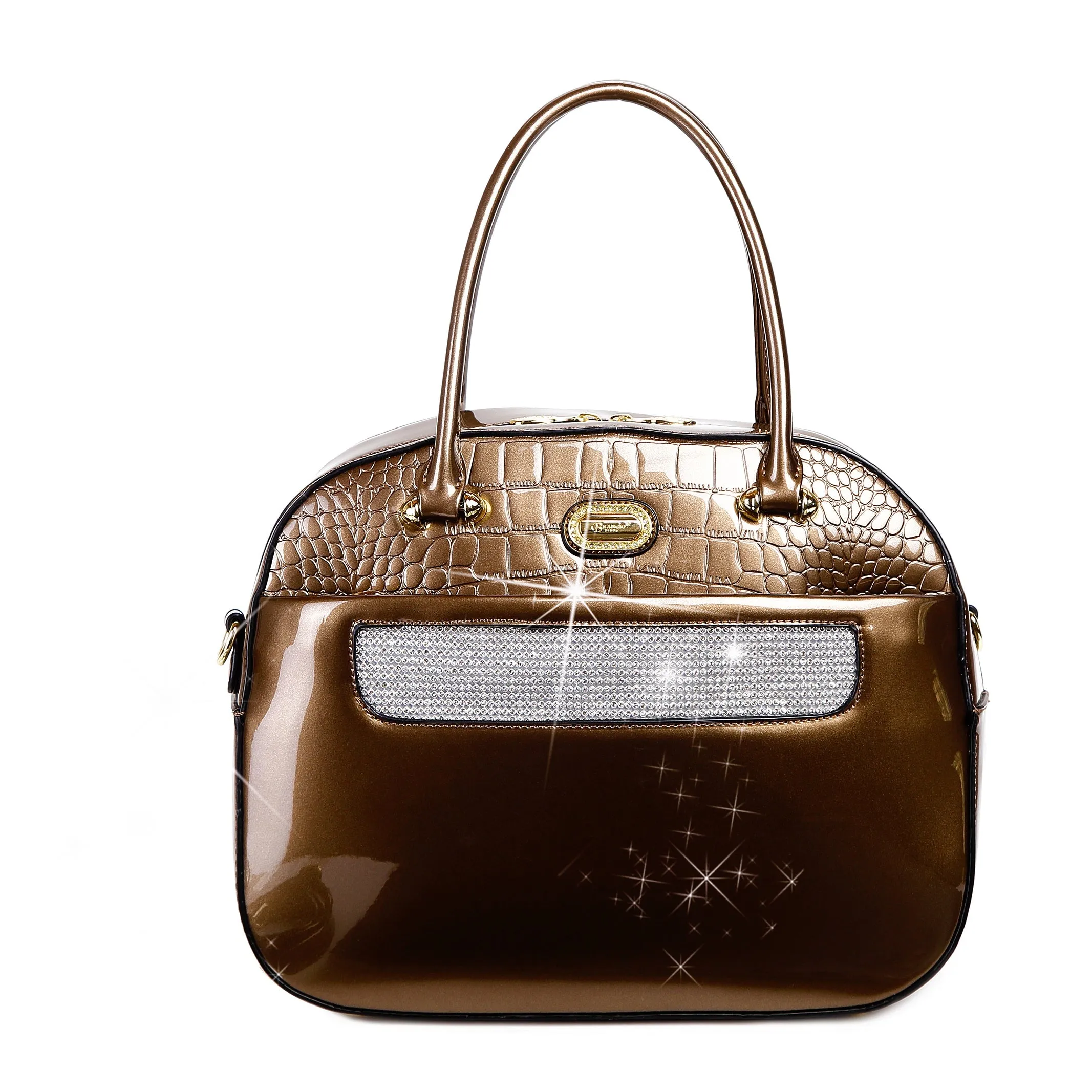 Sleek and Steady Vegan Leather Retro Crystal Overnight Latch On Bag [KGO8329]