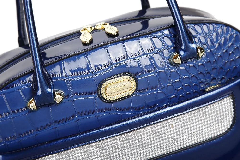 Sleek and Steady Vegan Leather Retro Crystal Overnight Latch On Bag [KGO8329]