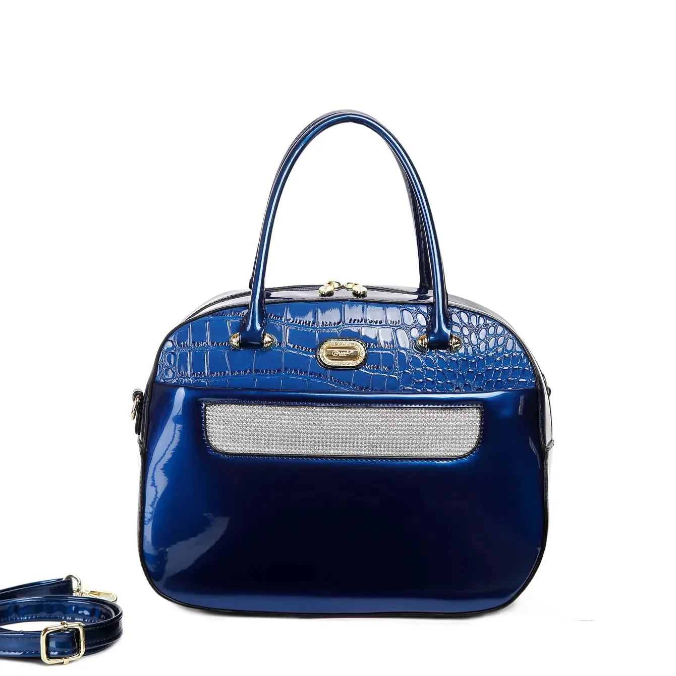 Sleek and Steady Vegan Leather Retro Crystal Overnight Latch On Bag [KGO8329]