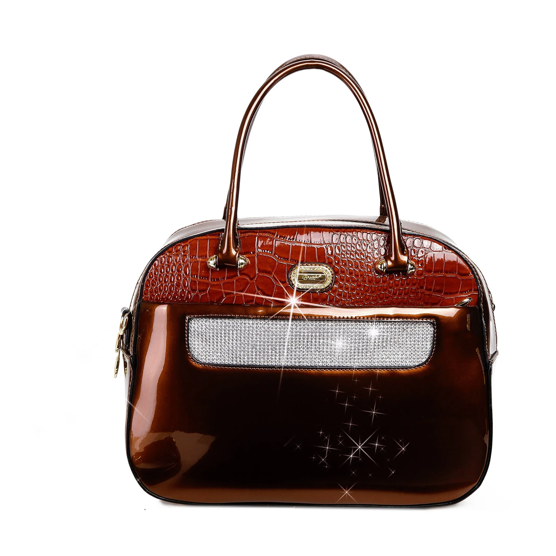 Sleek and Steady Vegan Leather Retro Crystal Overnight Latch On Bag [KGO8329]
