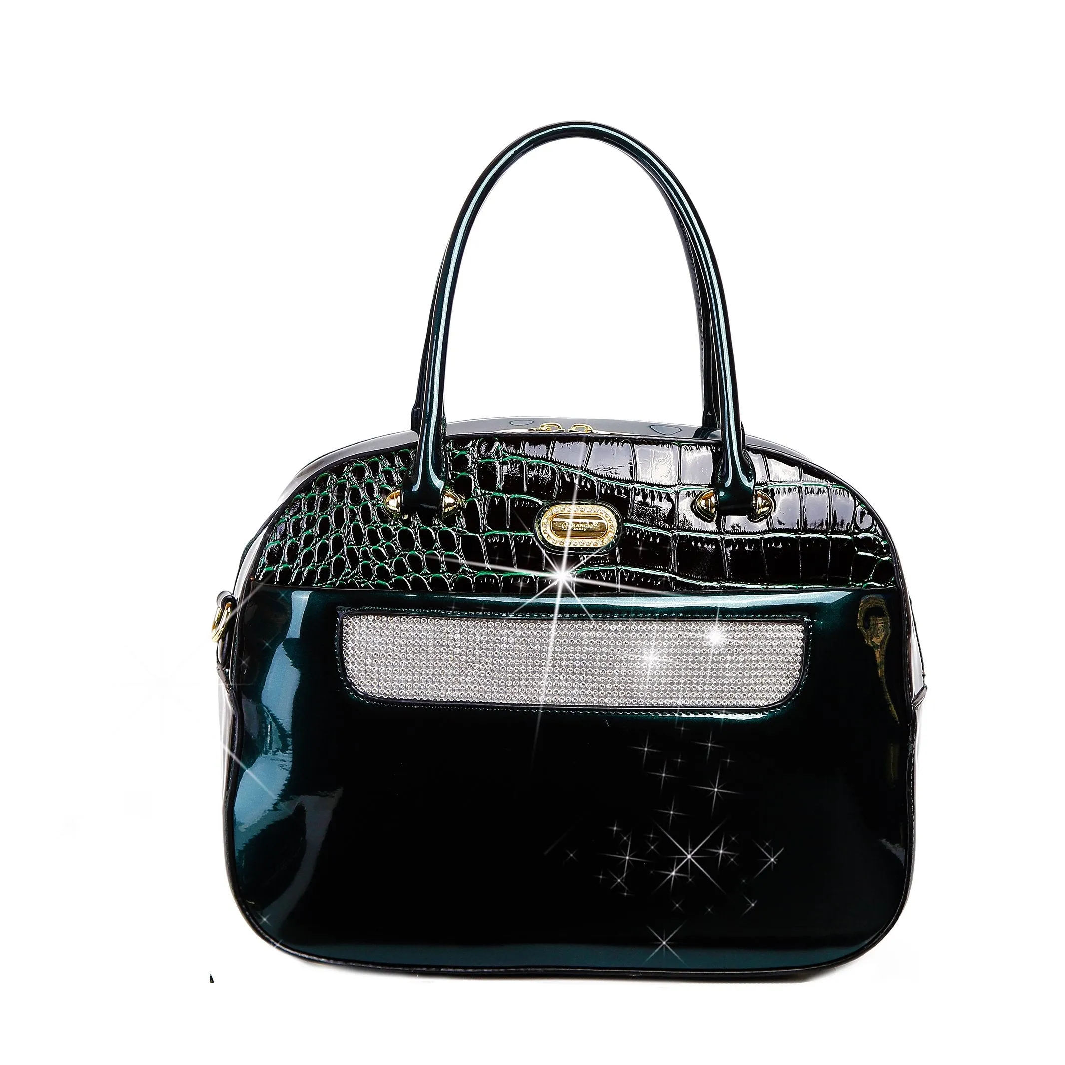 Sleek and Steady Vegan Leather Retro Crystal Overnight Latch On Bag [KGO8329]