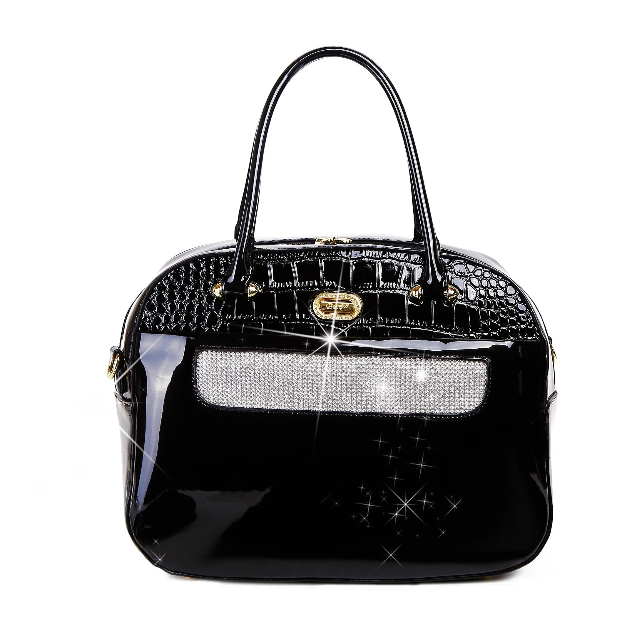 Sleek and Steady Vegan Leather Retro Crystal Overnight Latch On Bag [KGO8329]