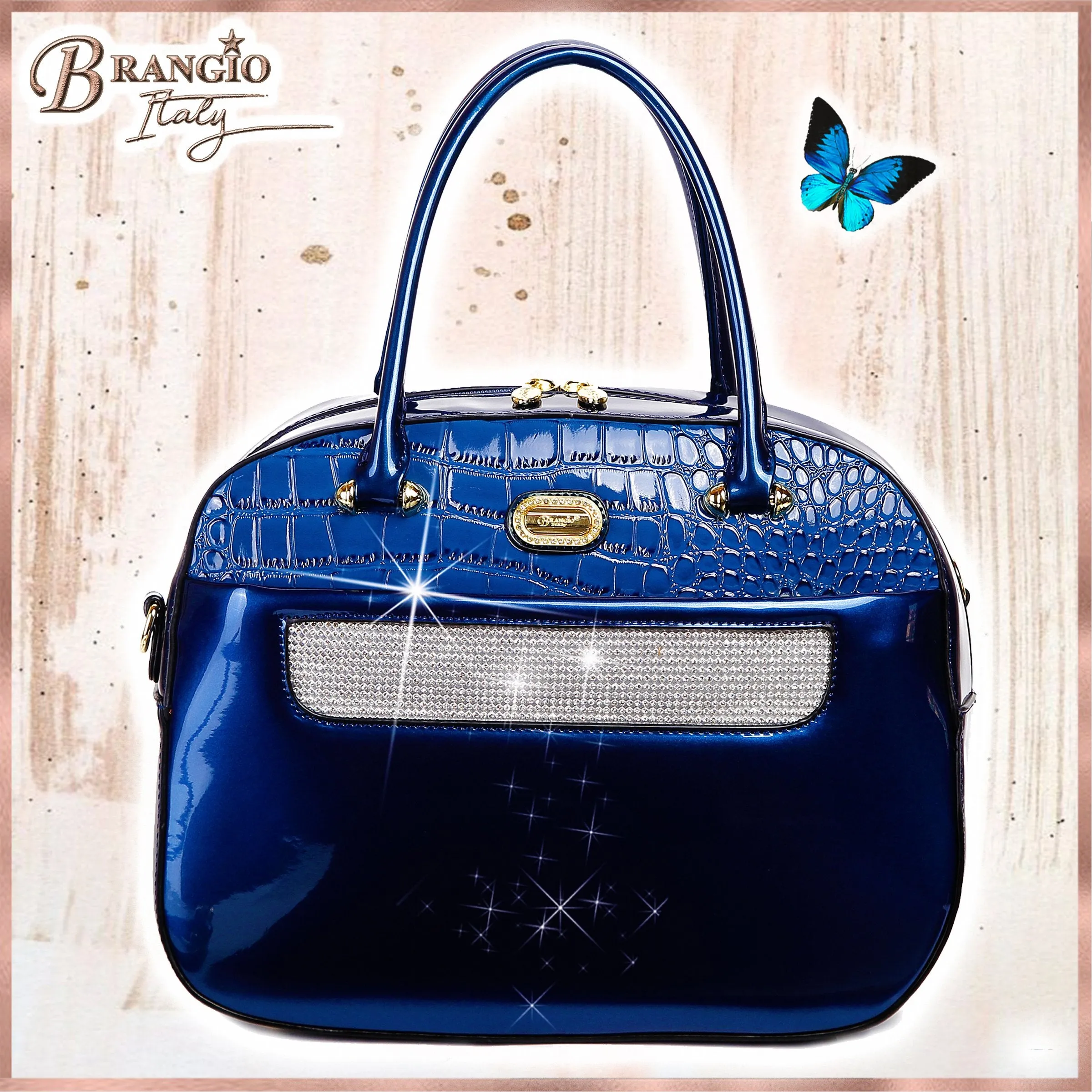 Sleek and Steady Vegan Leather Retro Crystal Overnight Latch On Bag [KGO8329]