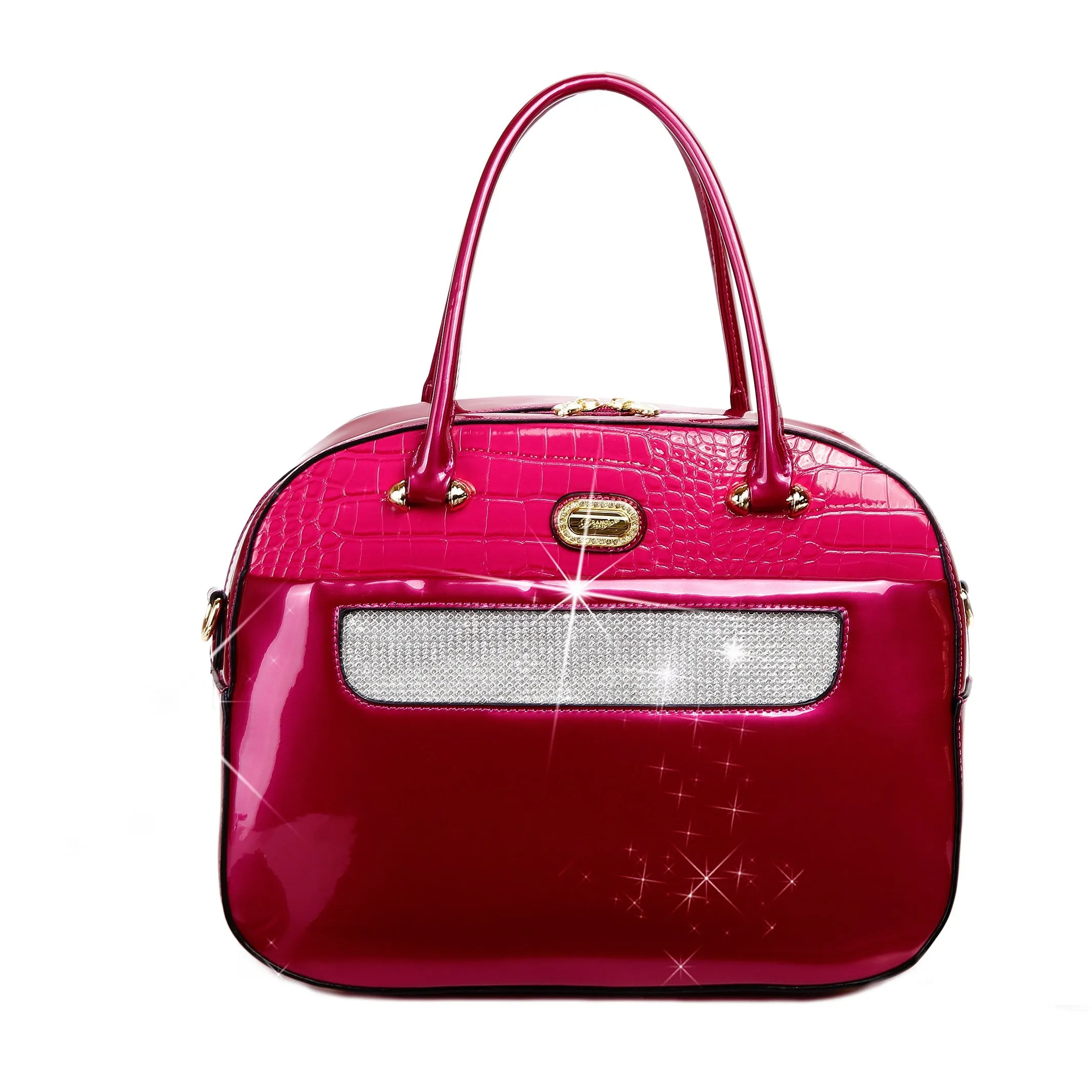 Sleek and Steady Vegan Leather Retro Crystal Overnight Latch On Bag [KGO8329]