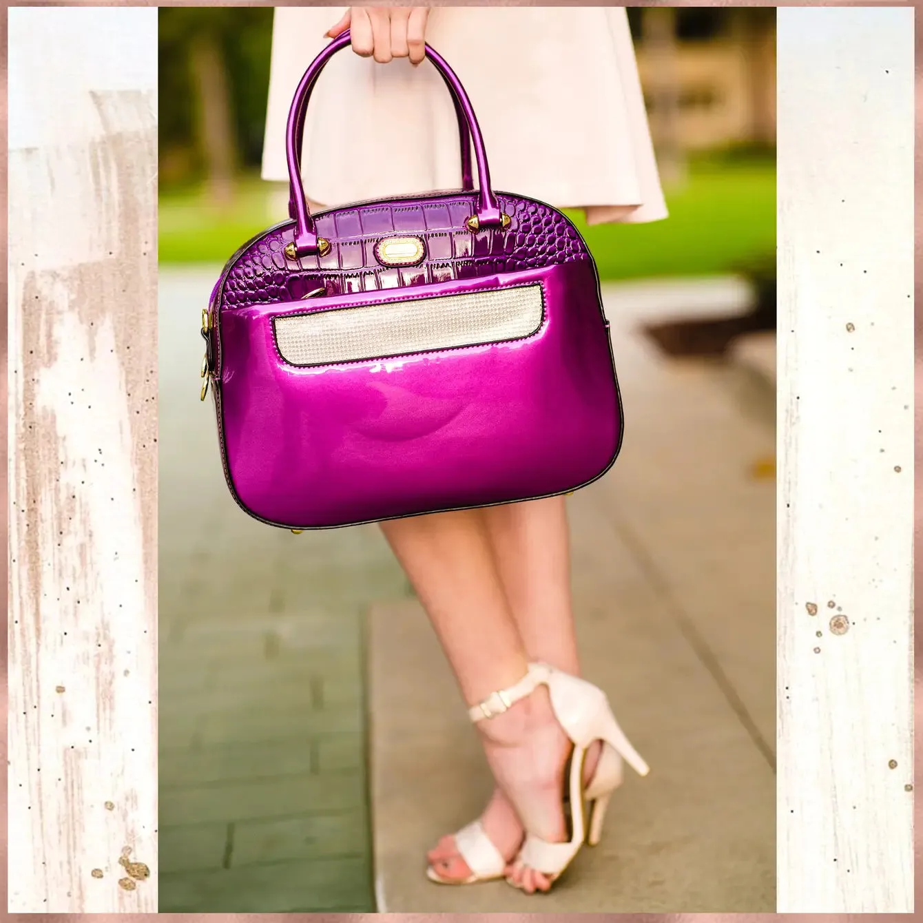 Sleek and Steady Vegan Leather Retro Crystal Overnight Latch On Bag [KGO8329]