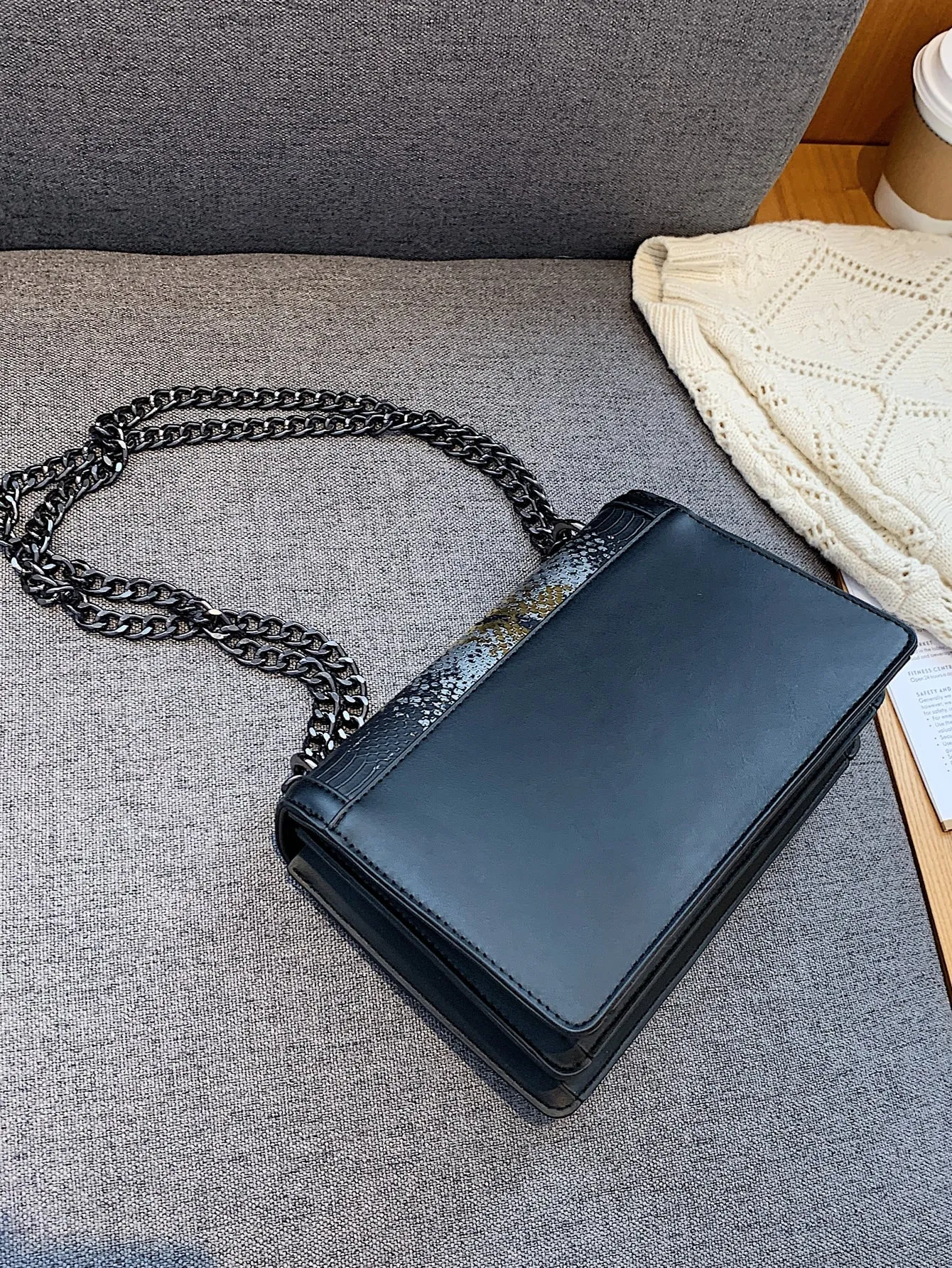 Small Snakeskin Embossed Chain Strap Crossbody Square Bag