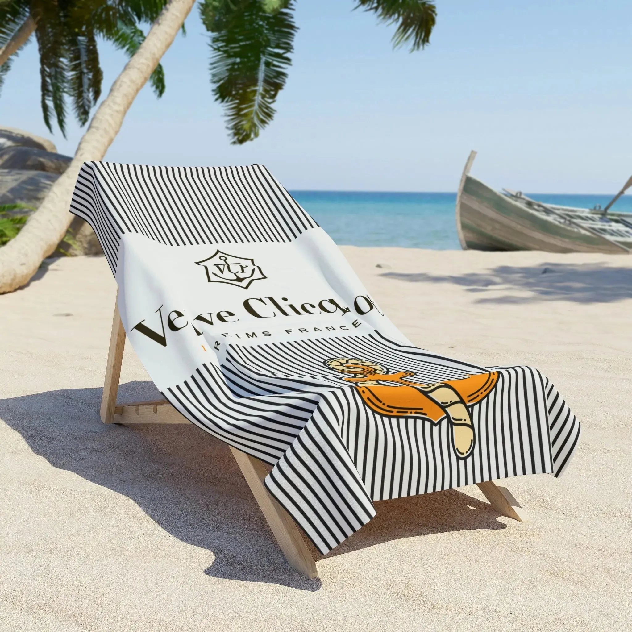 Striped Veuve Champagne Beach Towel