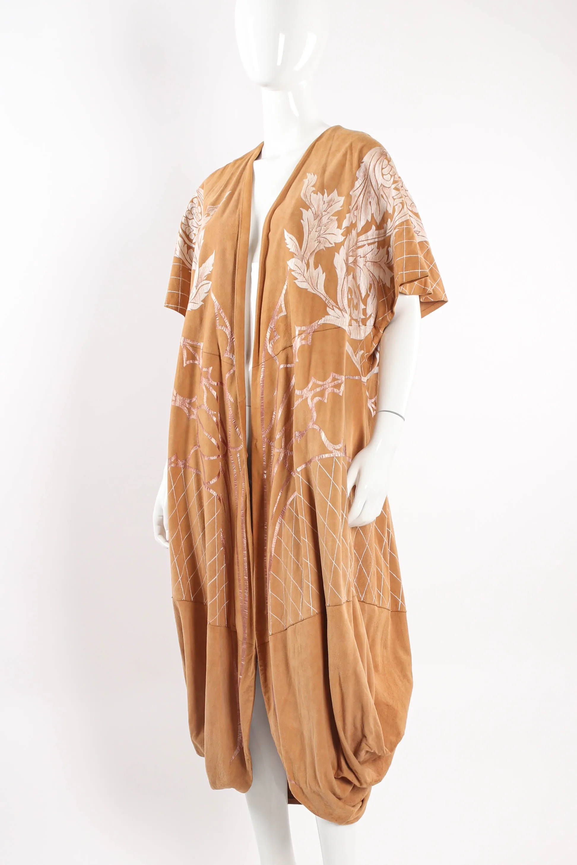 Suede Leaf Print Duster