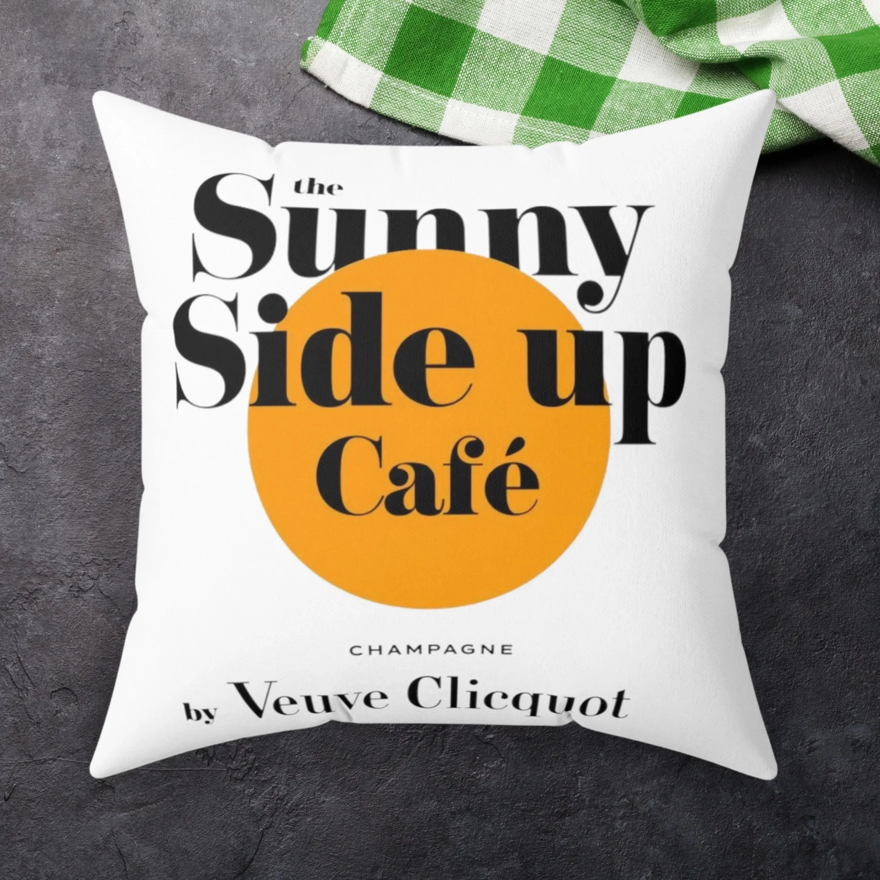 Sunny Side Up Veuve Champagne Square Throw Pillow