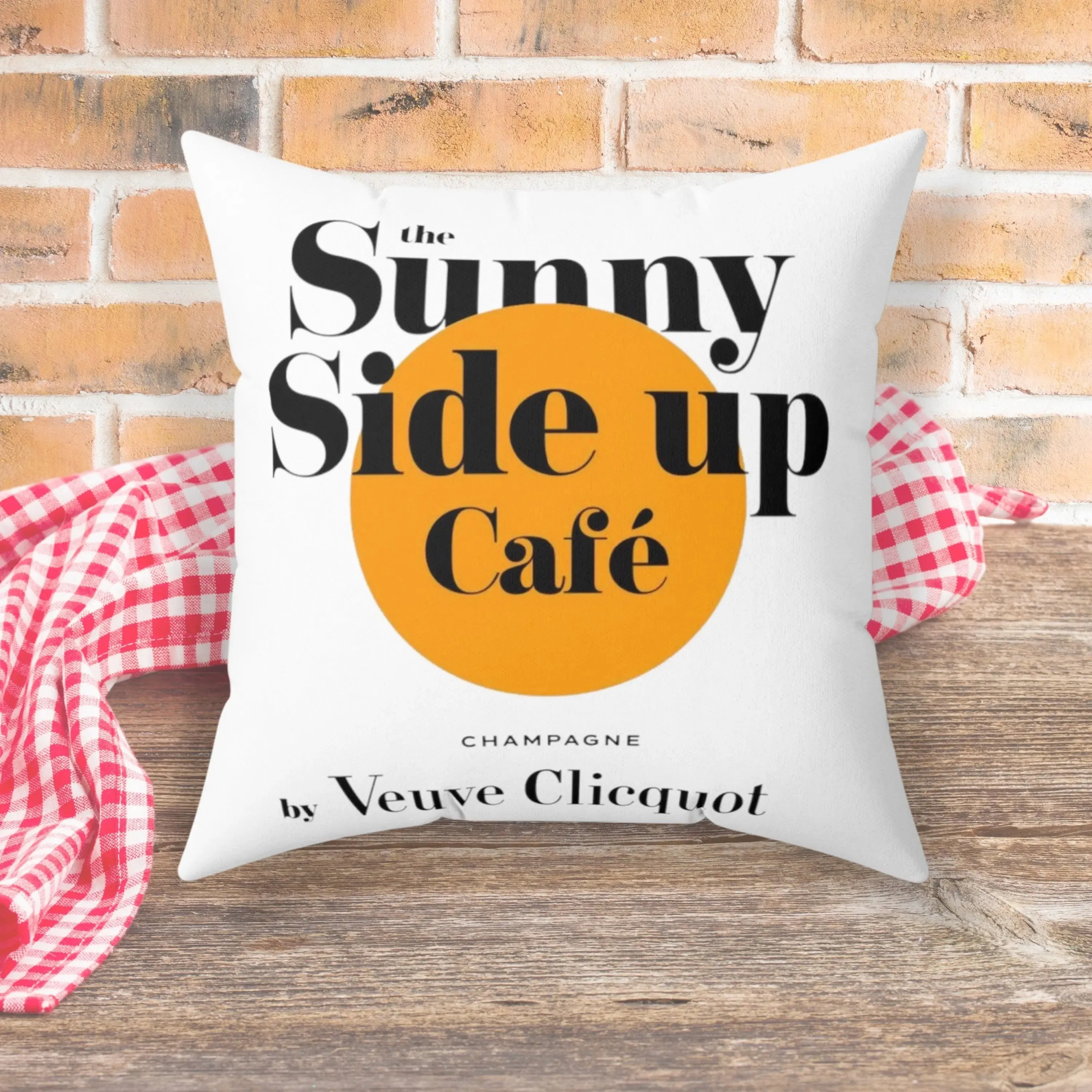 Sunny Side Up Veuve Champagne Square Throw Pillow