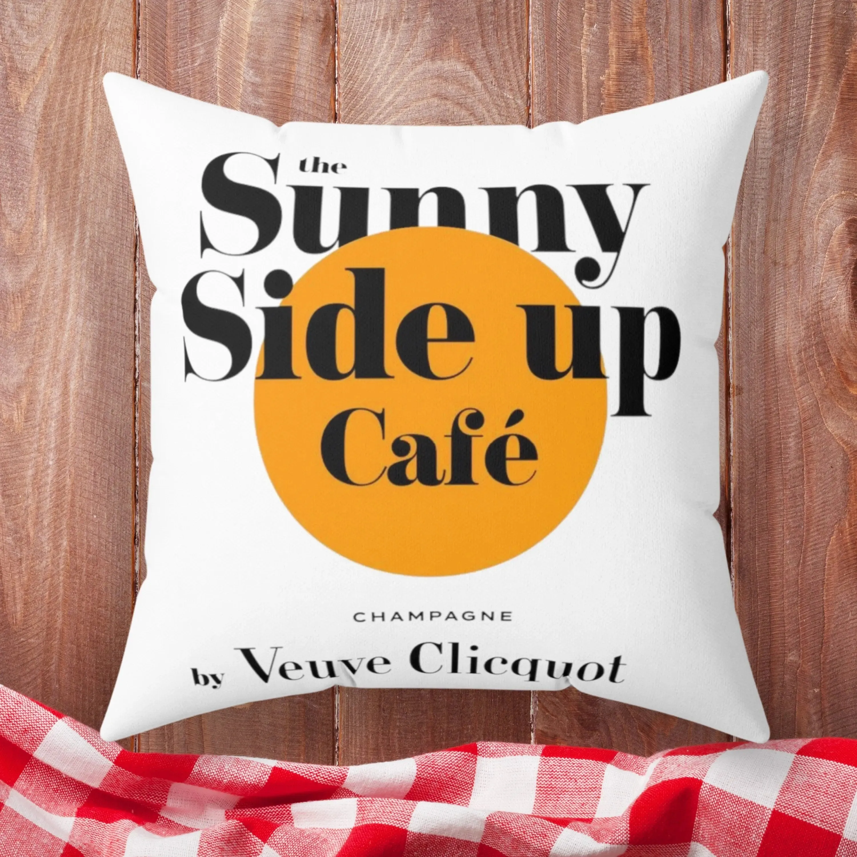 Sunny Side Up Veuve Champagne Square Throw Pillow