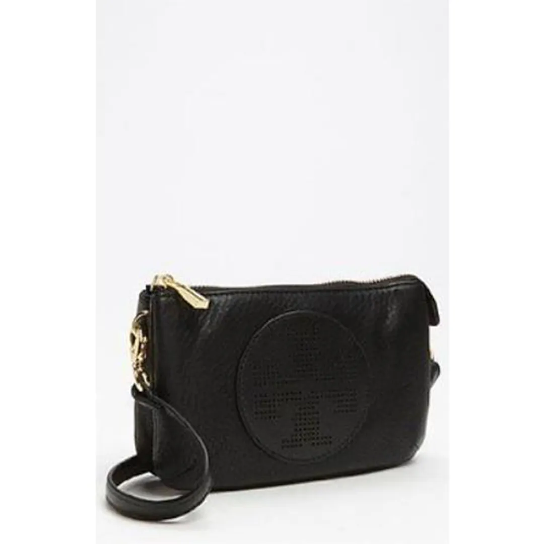Tory Burch Kipp Black Small Crossbody Leather Handbag Belt Zipper Bag Gold Purse New