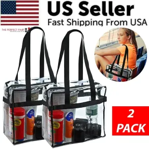 Transparent Handbags for Women – 2x Clear PVC Tote Bags Stadium Approved