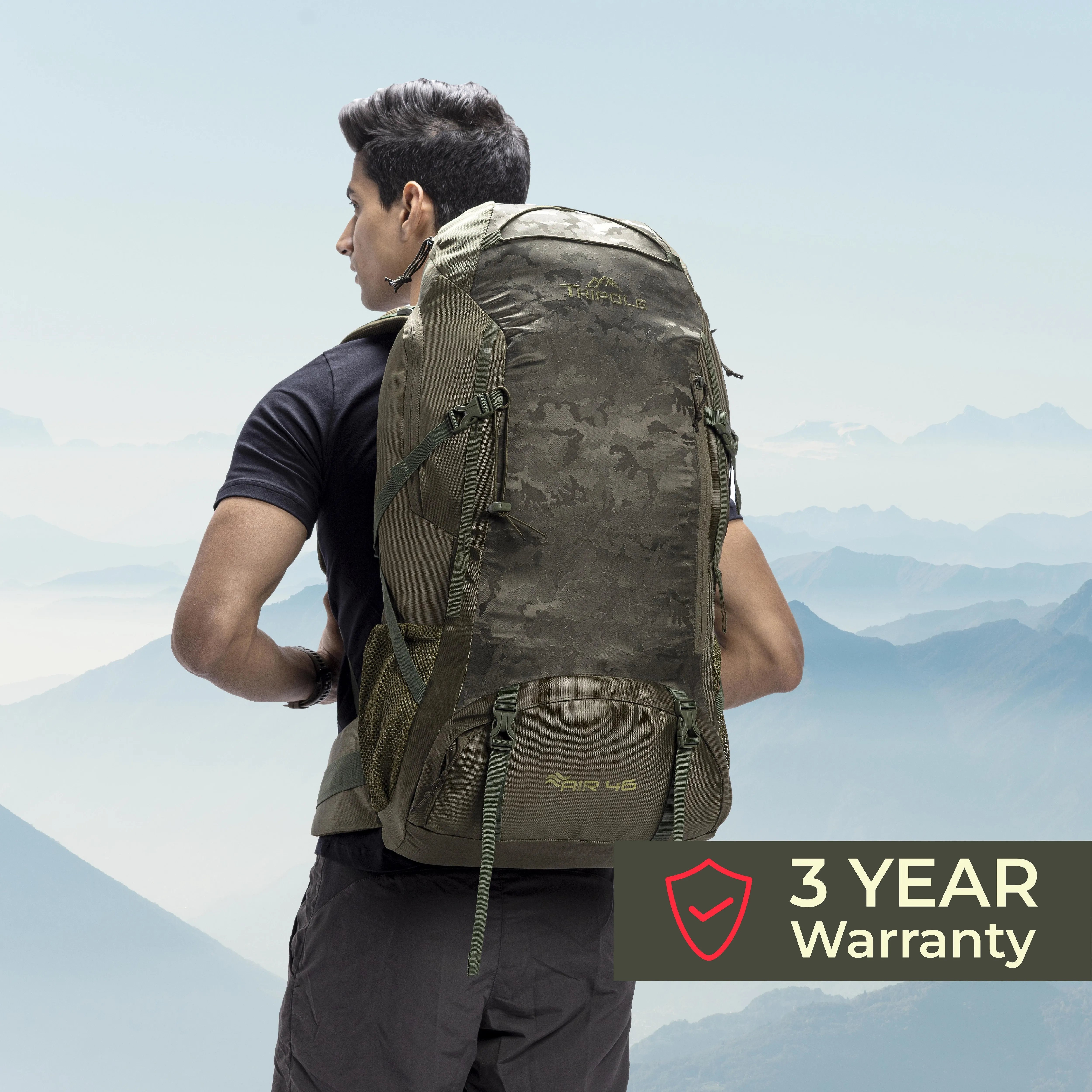 Tripole Air Trekking and Travel Rucksack with Rain Cover and Laptop Sleeve | 3 Year Warranty | 46 Litres