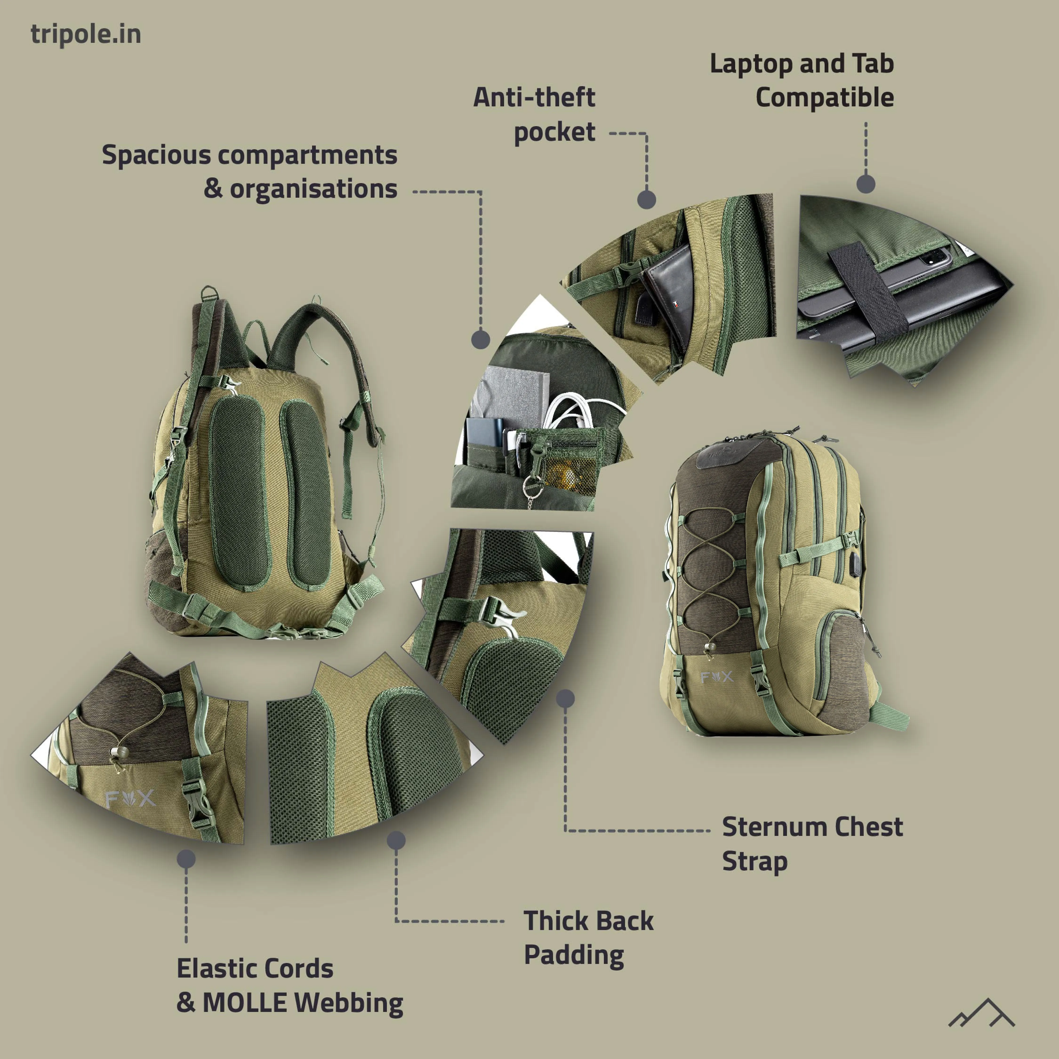 Tripole  Fox Internal Frame Laptop Backpack | 3 Year Warranty