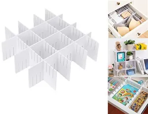 Tuersan Drawer Organizer DIY Grid Dividers - Wood-Plastic Storage Spacer Multipurpose Finishing Shelves for Closet Wardrobe Desk Tea Table Dresser Kitchen Underwear Socks White (7Pack)